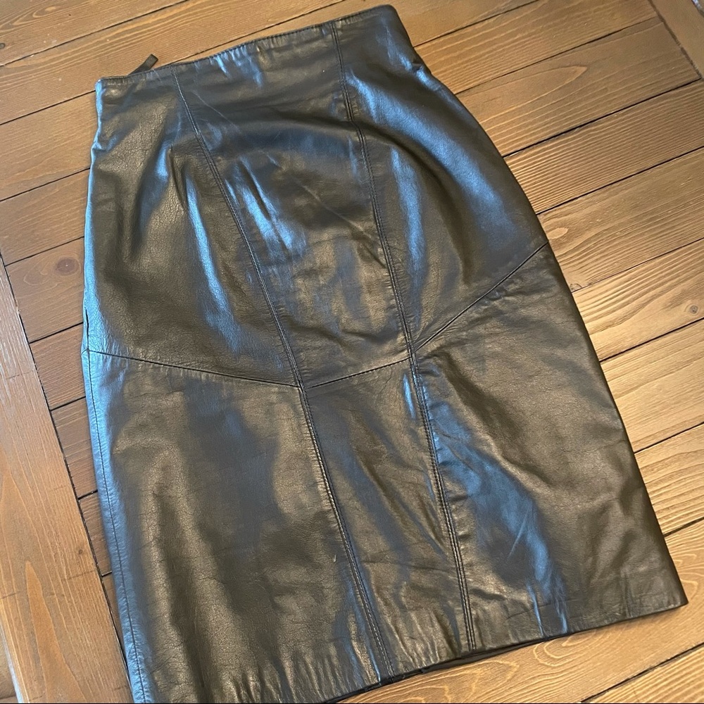 Vintage Pelle Cuir leather black skirt